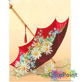 Full 5D Diamond Painting Parasol met bloemen 50 x 40 cm