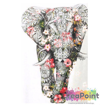 Full 5D Diamond Painting Olifant met bloemen 50 x 40 cm