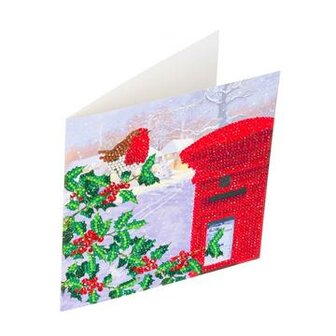 Christmas Crystal Card kit diamond painting Robin &amp; Postbox 18 x 18 cm