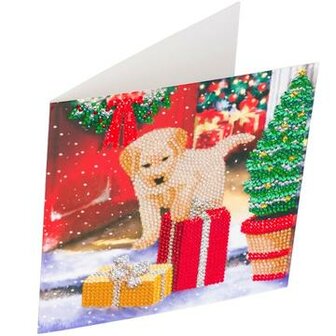 Christmas Crystal Card kit diamond painting Labrador Pup 18 x 18 cm