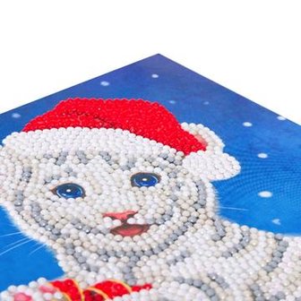 Christmas Crystal Card kit diamond painting Christmas White Tiger Cat 18 x 18 cm
