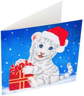 Christmas Crystal Card kit diamond painting Christmas White Tiger Cat 18 x 18 cm