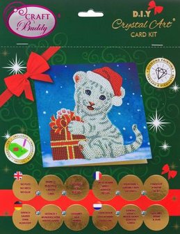 Christmas Crystal Card kit diamond painting Christmas White Tiger Cat 18 x 18 cm