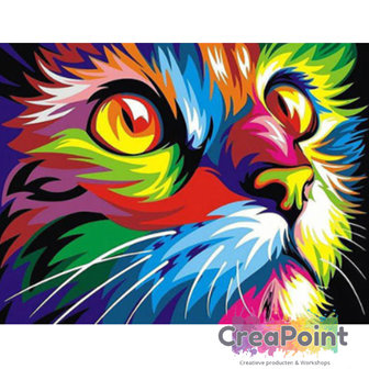 Full 5D Diamond Painting Kat close-up in kleuren 40 x 30 cm