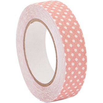 RICO DESIGN PATCHWORK FAMILY ZELFKLEVENDE STOF TAPE ROZE/WIT GESTIPPELD 15mm X 2,5m