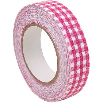 RICO DESIGN PATCHWORK FAMILY ZELFKLEVENDE STOF TAPE PINK/WIT GEBLOKT 15mm X 2,5m