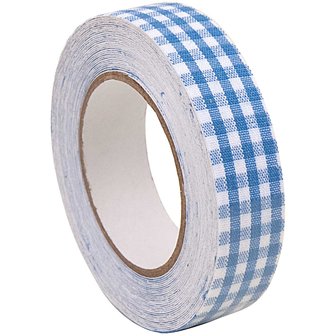 RICO DESIGN PATCHWORK FAMILY ZELFKLEVENDE STOF TAPE LICHTBLAUW/WIT GEBLOKT 15mm X 2,5m