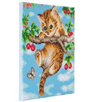 Crystal Art kit Cherry Kitten (full) 30 x 30 cm