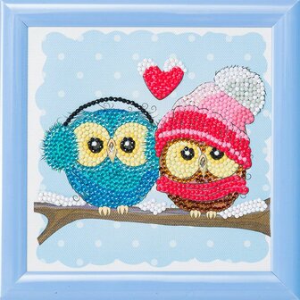 Crystal Art kit Kinder Frame Cozy Owls Partial 16 x 16 cm.