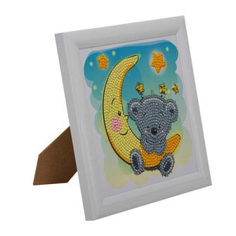 Crystal Art kit Kinder Frame Teddy on the Moon Partial 16 x 16 cm.