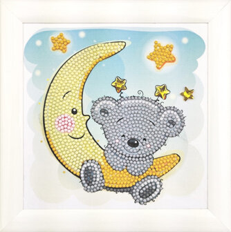 Crystal Art kit Kinder Frame Teddy on the Moon Partial 16 x 16 cm.