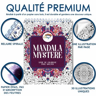 Colorya kleurboek v. volwassenen Mysterie Mandala by number A4 spiraalgebonden