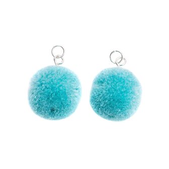 Pompon set 2 stuks voor sieraden of decoratie mint 20mm met zilverkleurig oog