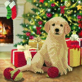 Christmas Crystal Card kit diamond painting Puppy&#039;s first Christmas 18 x 18 cm