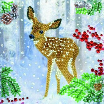 Christmas Crystal Card kit diamond painting Festive Fawn Hertenjong 18 x 18 cm