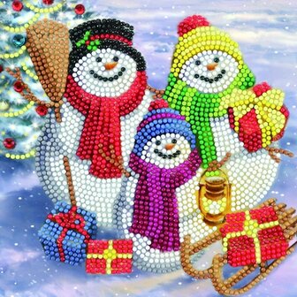 Christmas Crystal Card kit diamond painting Snowman Family Fun 18 x 18 cm