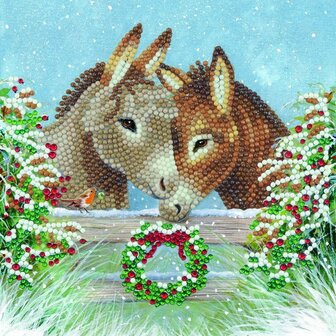 Christmas Crystal Card kit diamond painting Donkey Love Christmas 18 x 18 cm
