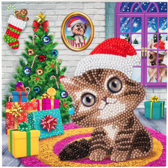 Christmas Crystal Card kit diamond painting Cozy Kitty. Animal Club (partial) 18 x 18 cm