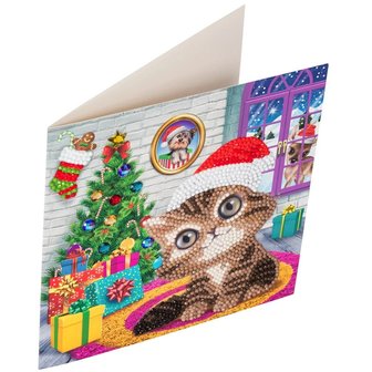 Christmas Crystal Card kit diamond painting Cozy Kitty. Animal Club (partial) 18 x 18 cm
