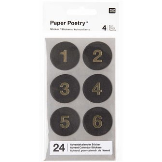 Paper Poetry Adventskalender stickers Zwart 24st.
