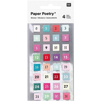 PAPER POETRY STICKERS &quot;GETALLEN 1 t/m 31&quot; 128 st.