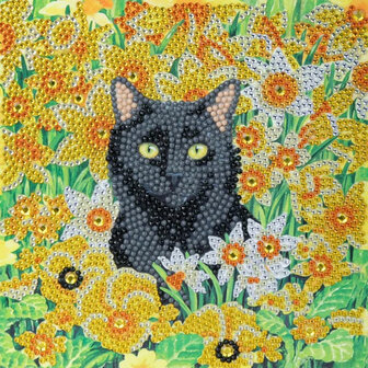 Crystal Card kit diamond painting Cat among the Flowers 18 x 18 cm