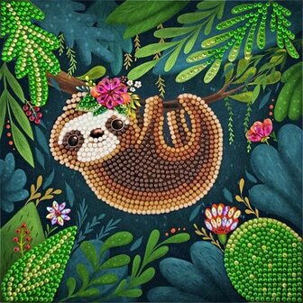 Crystal Card kit diamond painting Sloth Luiaard 18 x 18 cm