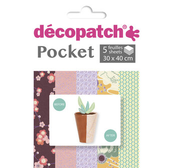 Decopatch Pocket No25 pocket met 5 vellen bedrukt papier 30x40 cm, diverse patronen (ref. 707-840-740-708 en 734)