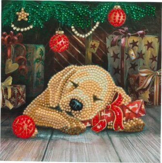 Crystal Card kit diamond painting Sleepy Puppy Christmas 18 x 18 cm