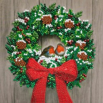 Christmas Crystal Card kit diamond painting Wreath &amp; Robin 18 x 18 cm