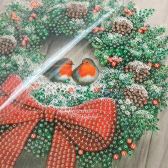 Christmas Crystal Card kit diamond painting Wreath &amp; Robin 18 x 18 cm