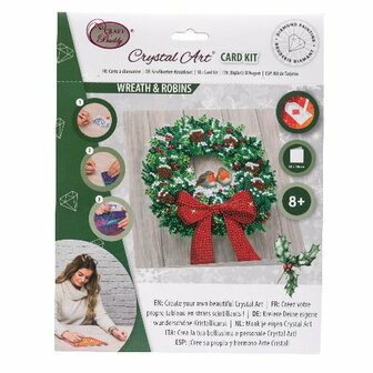 Christmas Crystal Card kit diamond painting Wreath &amp; Robin 18 x 18 cm