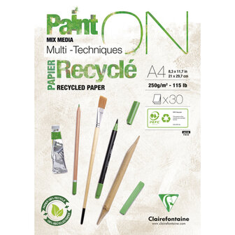 Paint&#039;ON Recycl&eacute; blok 30 blad 250g/m2 A4 (21x29,7cm) - Wit