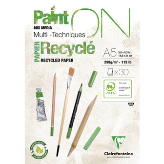 Paint&#039;ON Recycl&eacute; blok 30 blad 250g/m2 A5 (14,8x21cm) - Wit