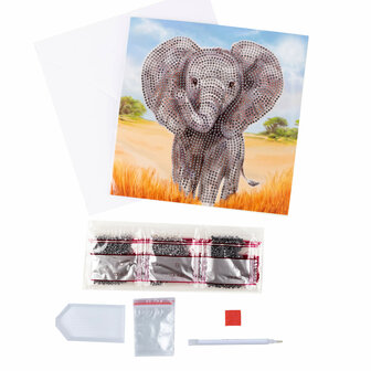 Crystal Card kit diamond painting Baby Olifant - Martha Bowyer 18 x 18 cm