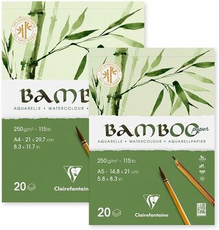 BAMBOO aquarelpapier blok 20 vel A4 250gr/m2 - Wit 