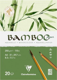 BAMBOO aquarelpapier blok 20 vel A4 250gr/m2 - Wit 