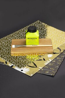 Texture Decopatch papier goudkleurig met witte blaadjes hotfoil
