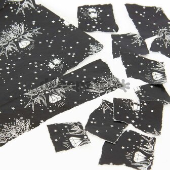 Decopatch papier Zwart patroon diamant met 2 duiven en sterren OP=OP