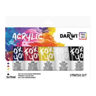 DFY Starterset Acrylverf primaire kleuren - 5 x 75 ml