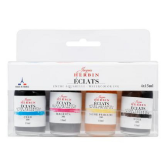 Set aquarel inkt  Jaques Herbin 4 x 15 ml