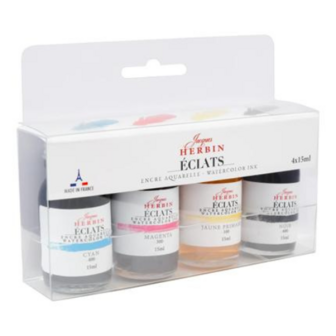Set aquarel inkt  Jaques Herbin 4 x 15 ml