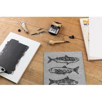 Linogravure A5 plaat in vinyl - Grijs