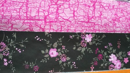Decopatch papier zwart/roze romantische bloemenprint  OP=OP