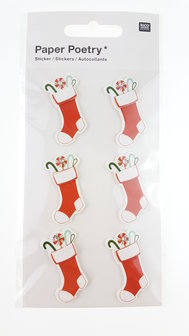 Paper Poetry 3D sticker Kerstsokken 6st.