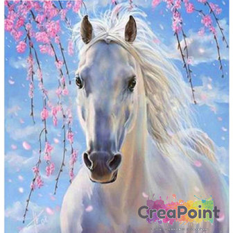Full 5D Diamond Painting Wit Paard 40 x 40 cm