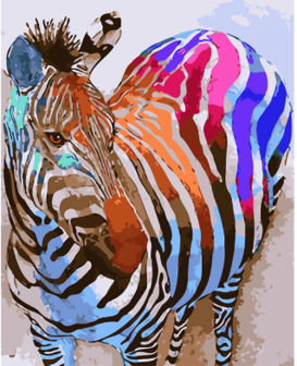 Full 5D Diamond Painting Zebra met kleuren 40 x 50 cm