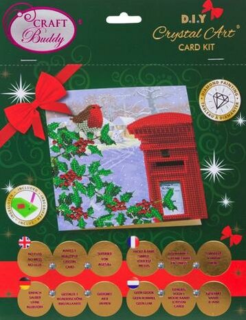 Christmas Crystal Card kit diamond painting Robin & Postbox 18 x 18 cm