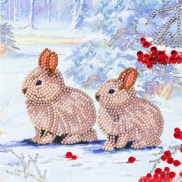 Christmas Crystal Card kit diamond painting Winter Bunnies 18 x 18 cm