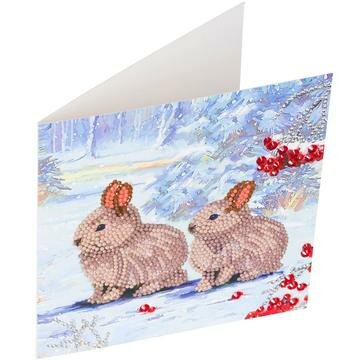 Christmas Crystal Card kit diamond painting Winter Bunnies 18 x 18 cm